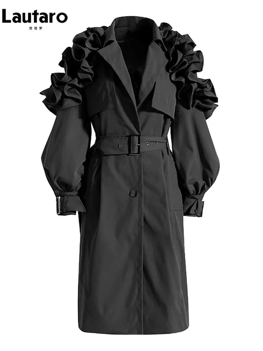 Autumn Long Black Khaki Trench Coat